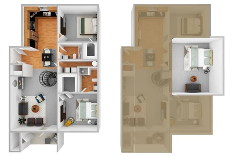 Floor plan for 2 beds, 2 baths, 1300 sqft